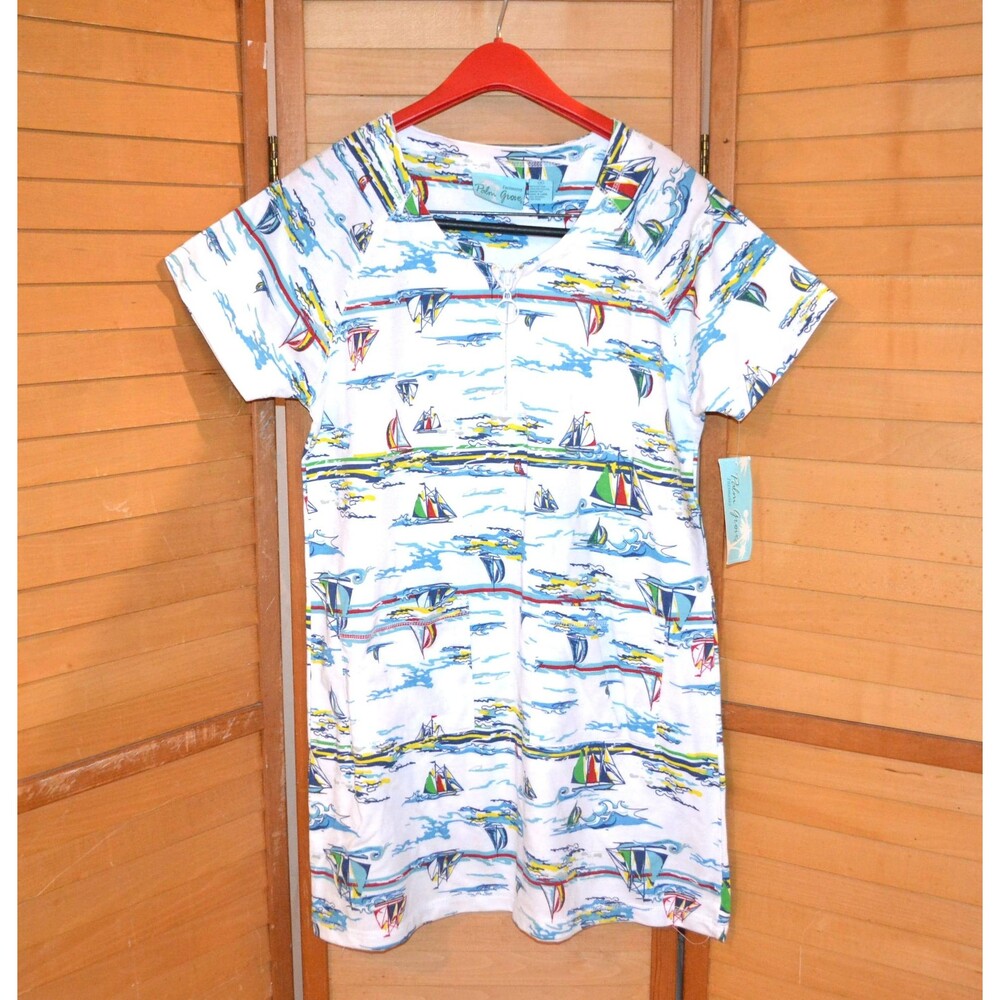 Vintage Tropical Frock or Bathing Suit Cover Awesome Sailing with Grat Print